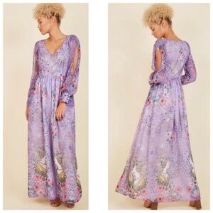 Modcloth Loop Twirl Arch Lavender Floral Metallic Stripe Boho Maxi Dress XL